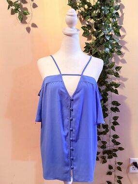 Express Periwinkle Cold-Shoulder Button-Front Camisole